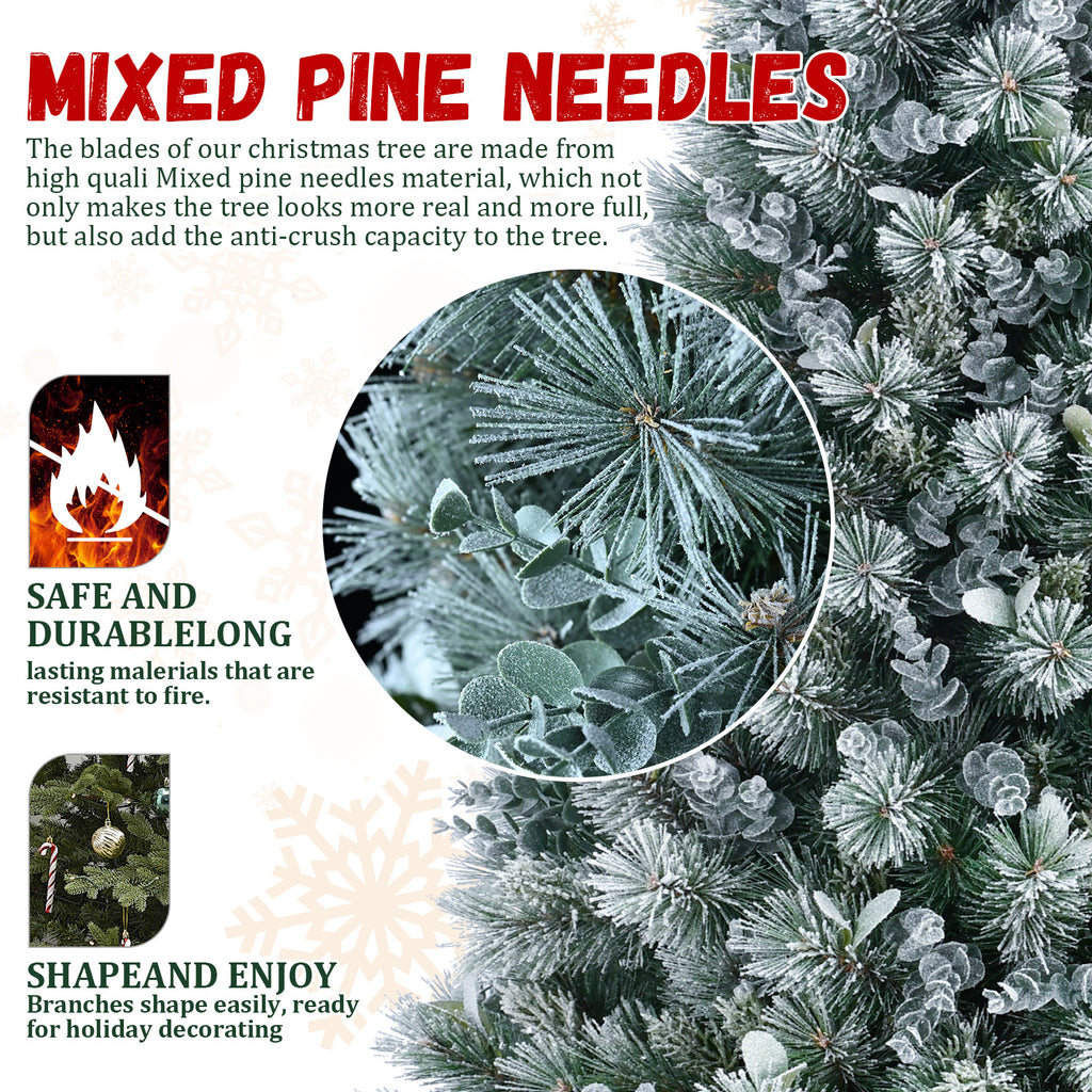 4FT Snow Flocked Christmas Tree Premium Artificial Christmas Tree With 404 Mixed PE Leaves & Tips, Small Realistic Full Pine Unlit Faux Xmas Tree With Snow For Home Office Holiday Decor