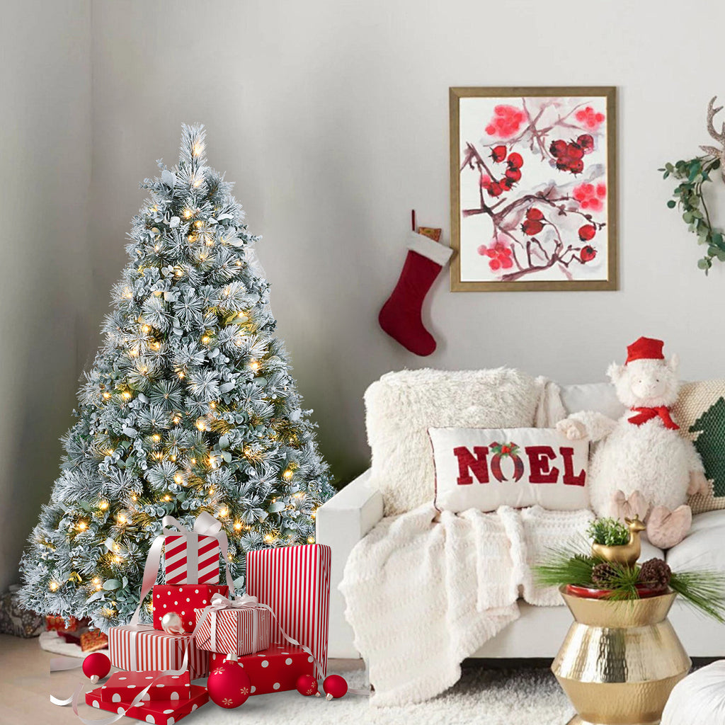 4FT Snow Flocked Christmas Tree Premium Artificial Christmas Tree With 404 Mixed PE Leaves & Tips, Small Realistic Full Pine Unlit Faux Xmas Tree With Snow For Home Office Holiday Decor