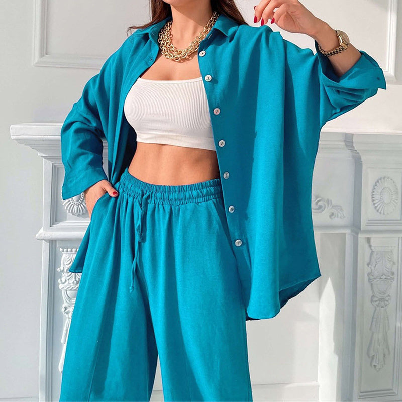 Womens Button Down Lounge Sets Long Sleeve Shirts And  2 Piece Outfit Set Casual Loungewear With Pockets